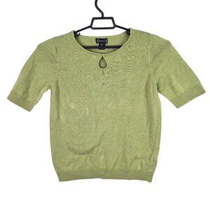 Womens Nanette Lepore Green Knit Sweater Keyhole Neck Short Sleeve Cotton Size L